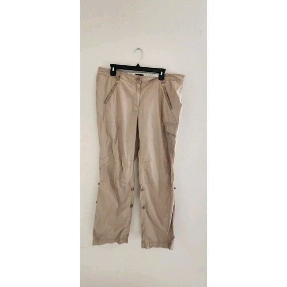 Lands End Womens Beige Vented Roll Up Cargo Camping Travel Hiking Pants Sz 18 - Picture 1 of 6